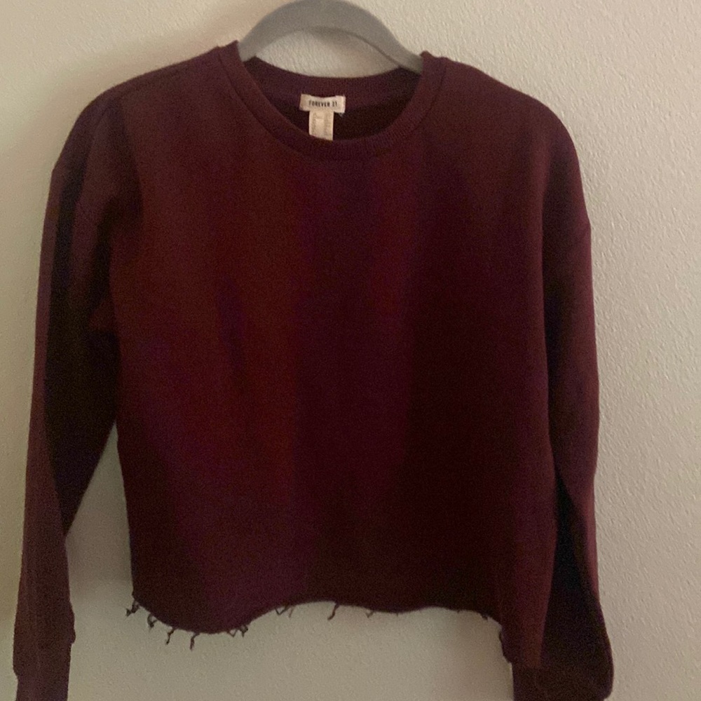 Maroon cropped sweater forever 21 frayed bottom